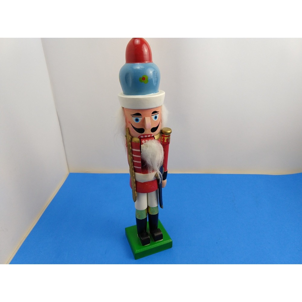Vintage Wooden Toy Soldier Nutcracker Red Blue White 12 Inch Damage Read